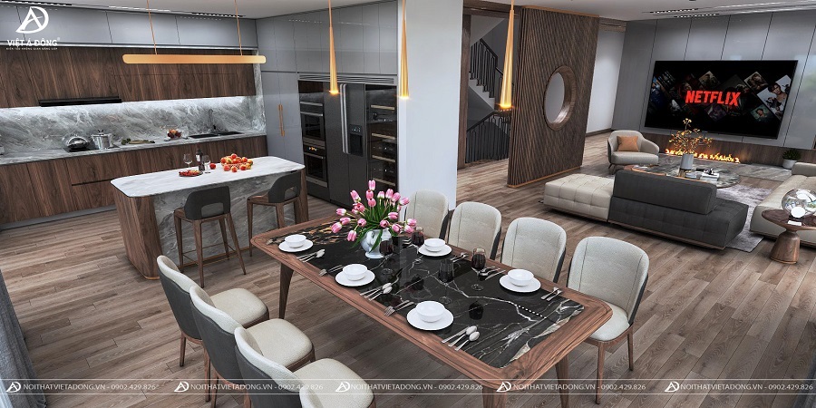 Mầu bàn ăn gỗ óc chó hiện đại